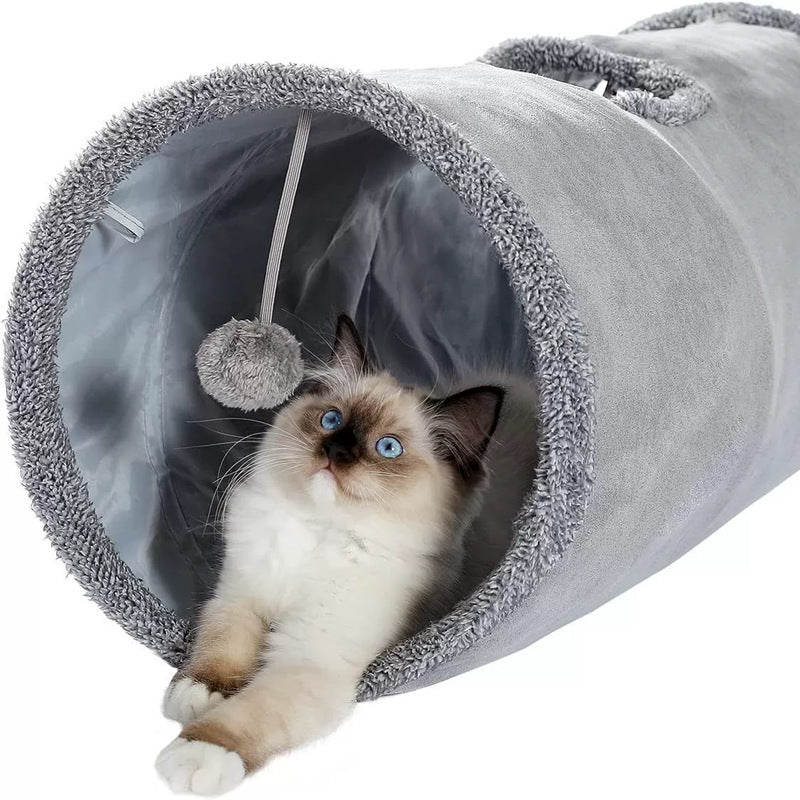 30X67CM Grey Durable Suede Foldable Cat Tunnel - Interactive Multi-Sensory Play Tube with Crinkle Paper & V888-ELOSUNG45384
