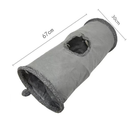 30X67CM Grey Durable Suede Foldable Cat Tunnel - Interactive Multi-Sensory Play Tube with Crinkle Paper & V888-ELOSUNG45384