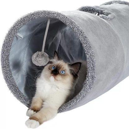 30X130CM Grey Durable Suede Foldable Cat Tunnel - Interactive Multi-Sensory Play Tube with Crinkle Paper & V888-ELOSUNG45385