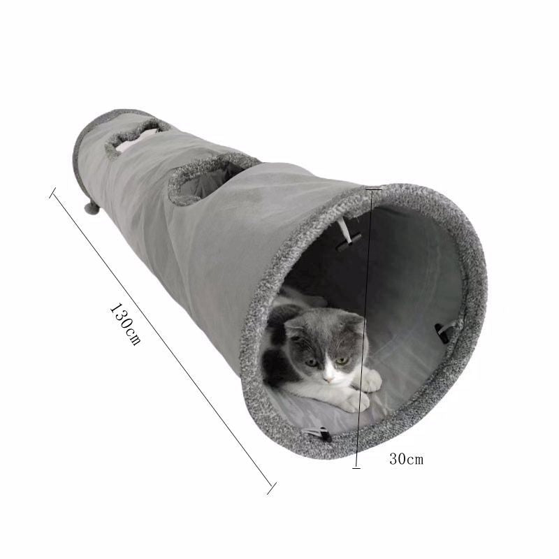 30X130CM Grey Durable Suede Foldable Cat Tunnel - Interactive Multi-Sensory Play Tube with Crinkle Paper & V888-ELOSUNG45385