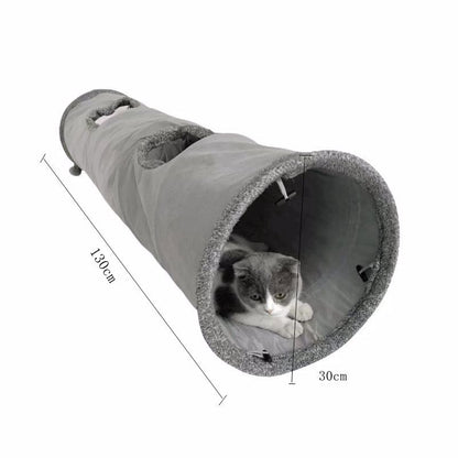 30X130CM Grey Durable Suede Foldable Cat Tunnel - Interactive Multi-Sensory Play Tube with Crinkle Paper & V888-ELOSUNG45385