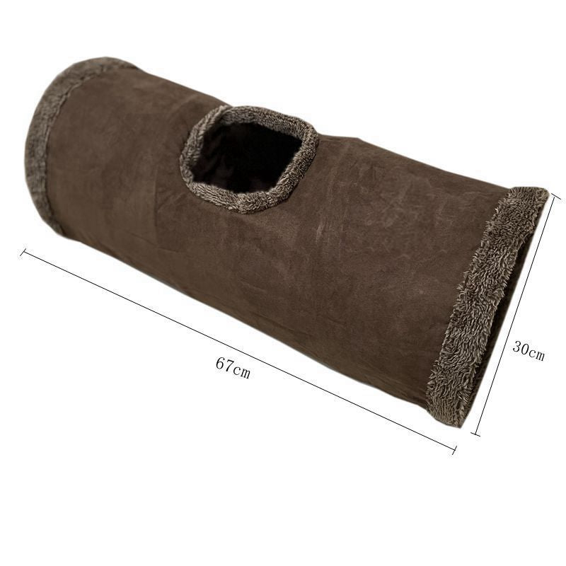 30X67CM Brown Durable Suede Foldable Cat Tunnel - Interactive Multi-Sensory Play Tube with Crinkle Paper & V888-ELOSUNG45386