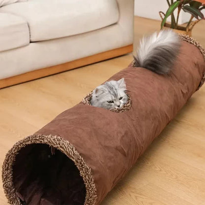 30X130CM Brown Durable Suede Foldable Cat Tunnel - Interactive Multi-Sensory Play Tube with Crinkle Paper & V888-ELOSUNG45387