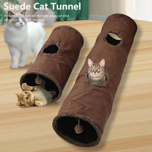 30X130CM Brown Durable Suede Foldable Cat Tunnel - Interactive Multi-Sensory Play Tube with Crinkle Paper & V888-ELOSUNG45387