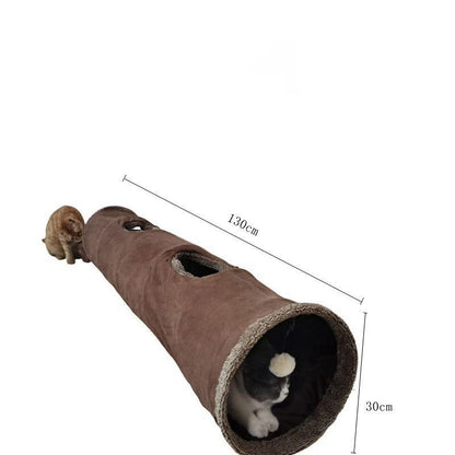 30X130CM Brown Durable Suede Foldable Cat Tunnel - Interactive Multi-Sensory Play Tube with Crinkle Paper & V888-ELOSUNG45387