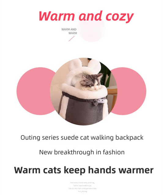 Grey 2-in-1 Ultra-Soft Plush Pet Carrier & Mobile Bed - Portable & Lightweight Cute Cat Ear Design Travel V888-ELOSUNG45395