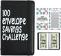 Black 100 Days Envelope Savings Challenge with 50 Clear Double-Sided Pages - Portable A6 Size for Budgeting & V888-ELOSUNG45403