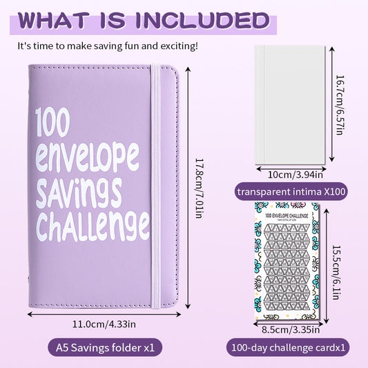 Black 100 Days Envelope Savings Challenge with 50 Clear Double-Sided Pages - Portable A6 Size for Budgeting & V888-ELOSUNG45403