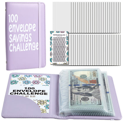 Purple 100 Days Envelope Savings Challenge with 50 Clear Double-Sided Pages - Portable A6 Size for Budgeting V888-ELOSUNG45404