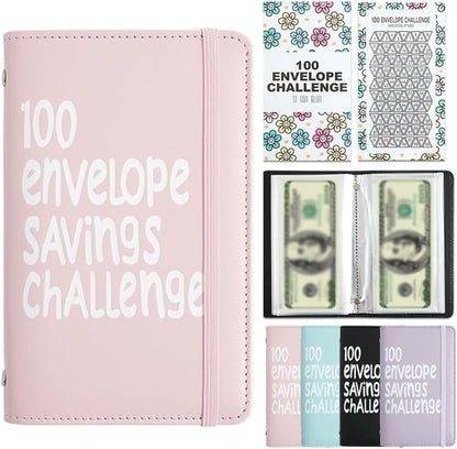 Pink 100 Days Envelope Savings Challenge with 50 Clear Double-Sided Pages - Portable A6 Size for Budgeting & V888-ELOSUNG45406