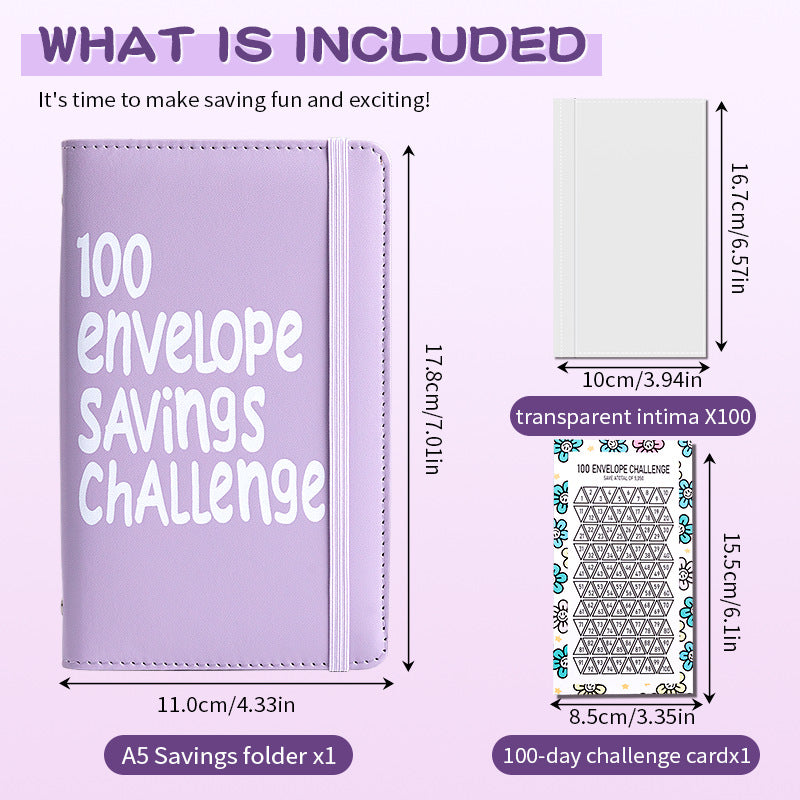 Pink 100 Days Envelope Savings Challenge with 50 Clear Double-Sided Pages - Portable A6 Size for Budgeting & V888-ELOSUNG45406