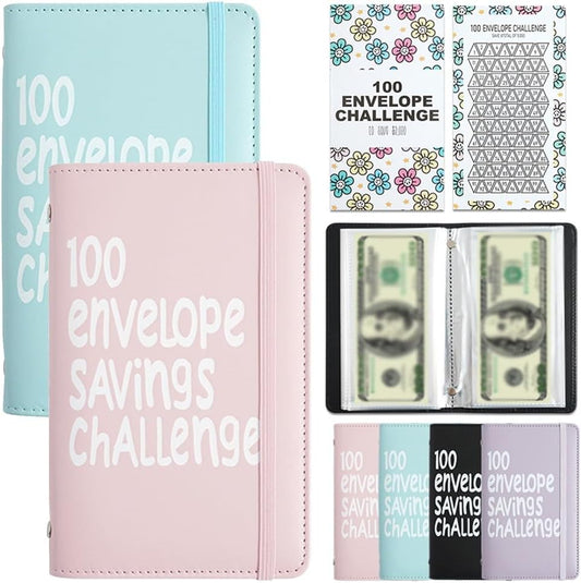 Two-Player 100 Days Envelope Savings Challenge with 50 Clear Double-Sided Pages - Portable A6 Size for V888-ELOSUNG45407
