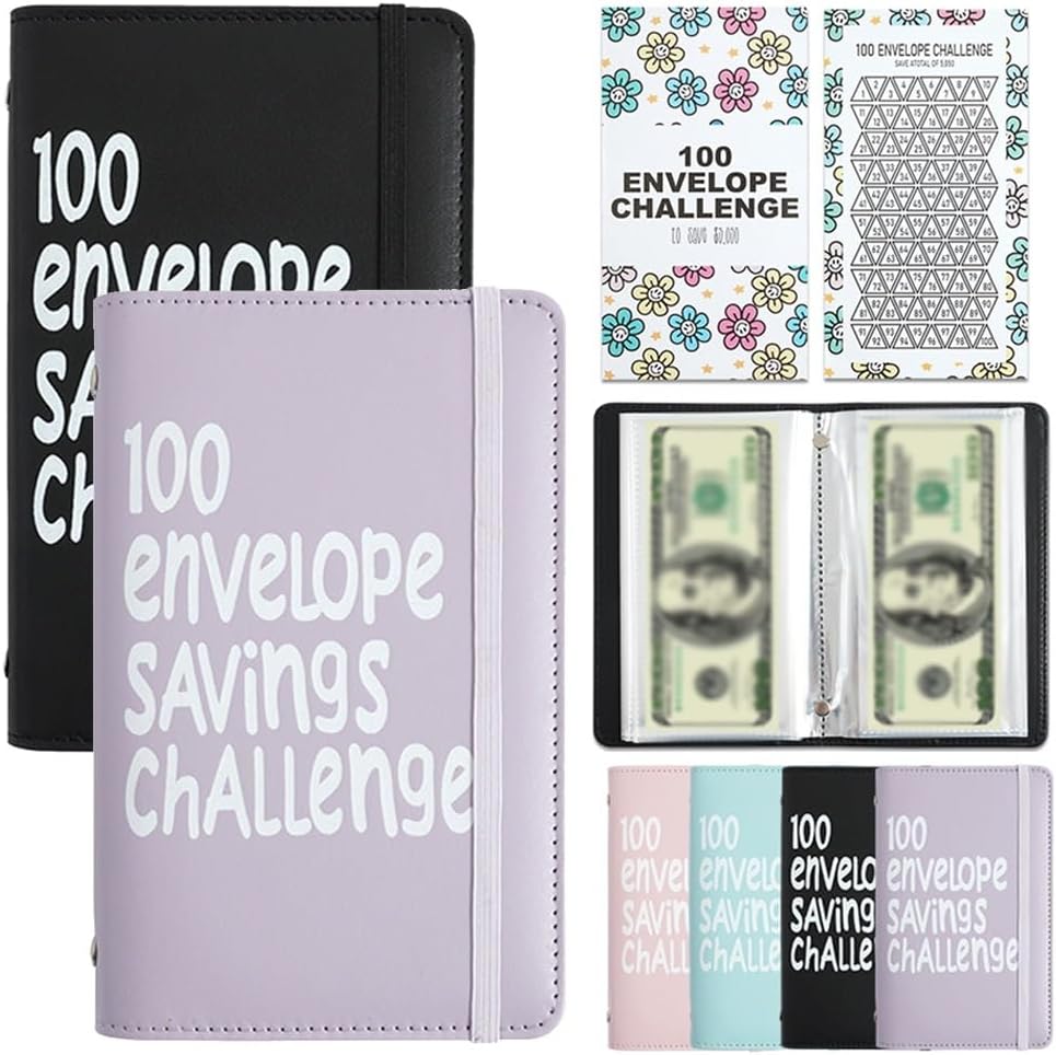 Two-Player 100 Days Envelope Savings Challenge with 50 Clear Double-Sided Pages - Portable A6 Size for V888-ELOSUNG45408