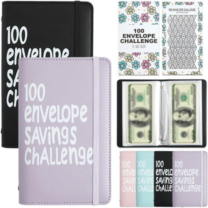Two-Player 100 Days Envelope Savings Challenge with 50 Clear Double-Sided Pages - Portable A6 Size for V888-ELOSUNG45408