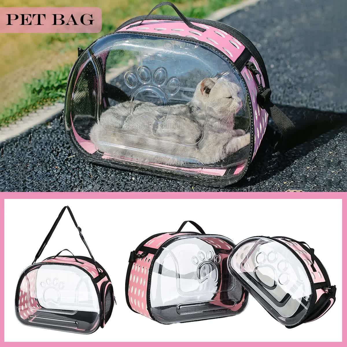 Blue Foldable Breathable Pet Carrier with Panoramic Window & Strap - EVA & Lychee Leather Crossbody Travel V888-ELOSUNG45409