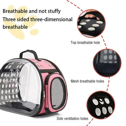 Blue Foldable Breathable Pet Carrier with Panoramic Window & Strap - EVA & Lychee Leather Crossbody Travel V888-ELOSUNG45409
