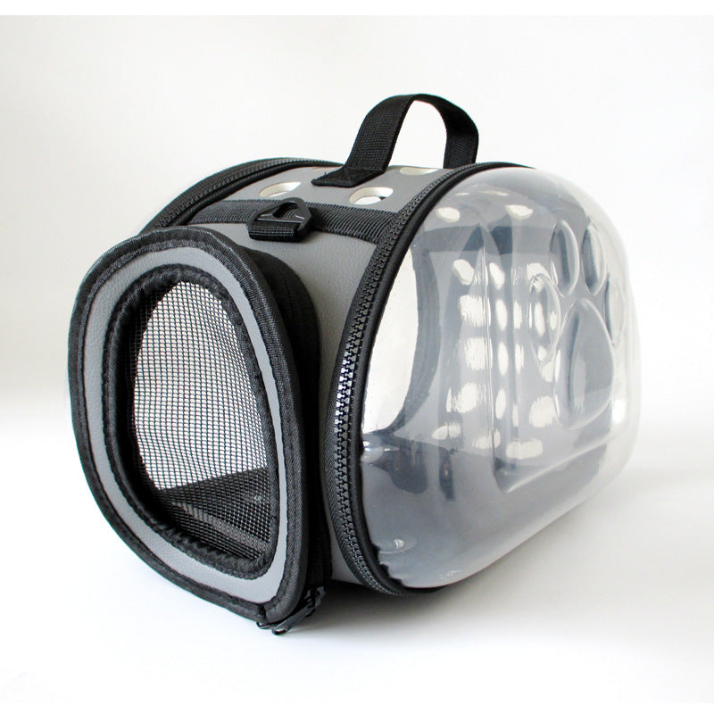 Grey Foldable Breathable Pet Carrier with Panoramic Window & Strap - EVA & Lychee Leather Crossbody Travel V888-ELOSUNG45411