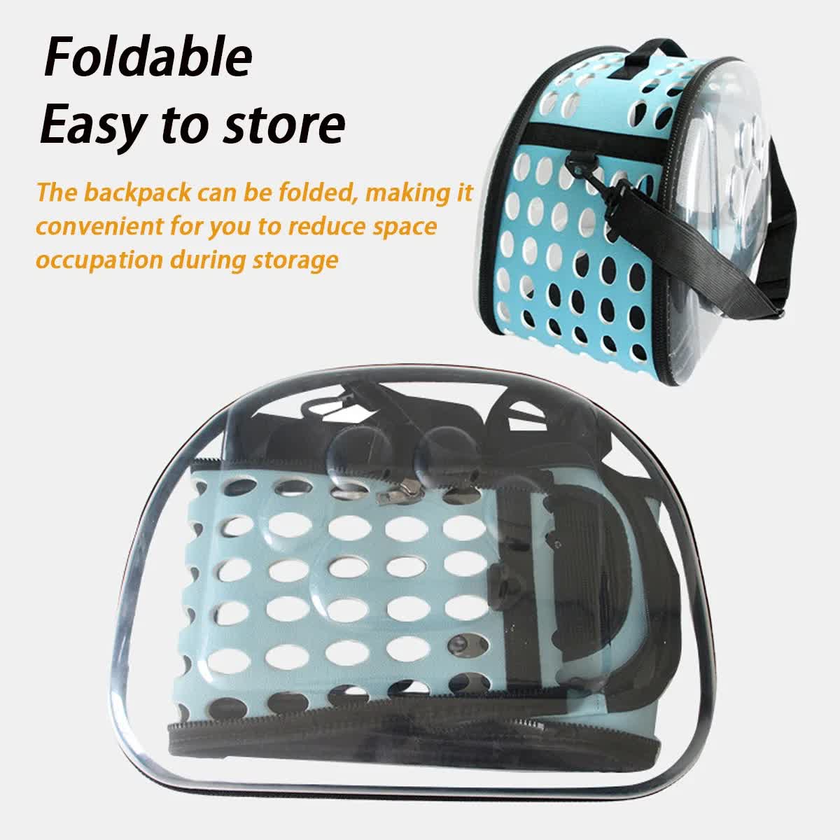 Grey Foldable Breathable Pet Carrier with Panoramic Window & Strap - EVA & Lychee Leather Crossbody Travel V888-ELOSUNG45411