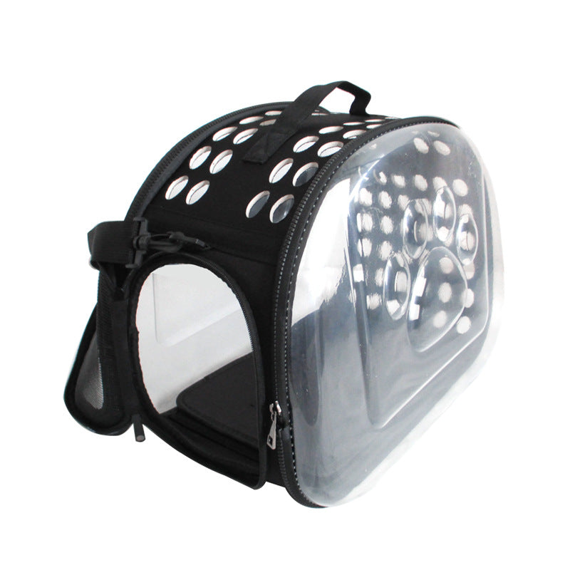 Black Foldable Breathable Pet Carrier with Panoramic Window & Strap - EVA & Lychee Leather Crossbody Travel V888-ELOSUNG45413