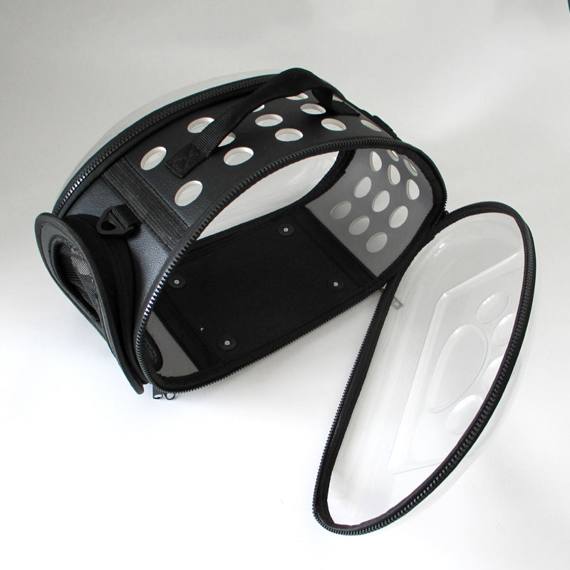 Black Foldable Breathable Pet Carrier with Panoramic Window & Strap - EVA & Lychee Leather Crossbody Travel V888-ELOSUNG45413