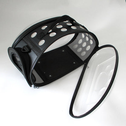 Black Foldable Breathable Pet Carrier with Panoramic Window & Strap - EVA & Lychee Leather Crossbody Travel V888-ELOSUNG45413