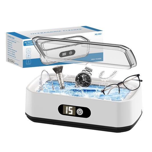 X82 White Ultrasonic Jewelry & Eyeglass Deep Cleaner with Cloth - LCD Digital Display & 5-Level Intelligent V888-ELOSUNG45417