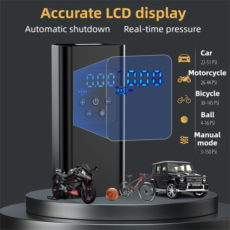 Wireless Rechargeable Tire Inflator with 4 Inflation Modes & 5 Inflatable Parts - Real-Time LCD Precision V888-ELOSUNG45428