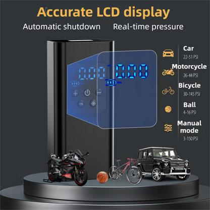 Wireless Rechargeable Tire Inflator with 4 Inflation Modes & 5 Inflatable Parts - Real-Time LCD Precision V888-ELOSUNG45428