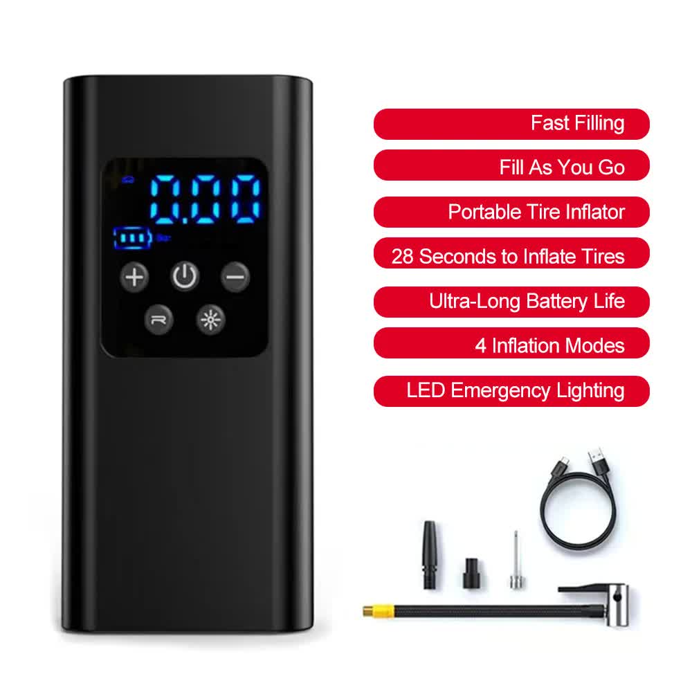 Wireless Rechargeable Tire Inflator with 4 Inflation Modes & 5 Inflatable Parts - Real-Time LCD Precision V888-ELOSUNG45428