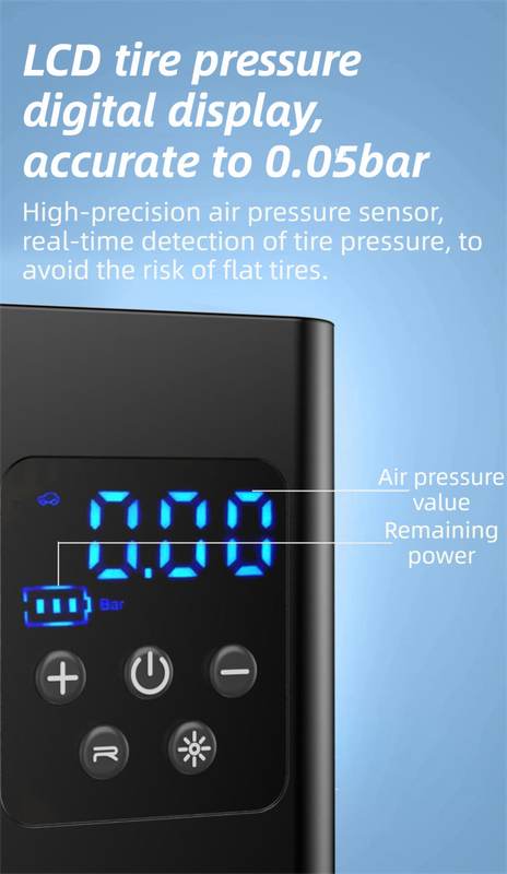 Wireless Rechargeable Tire Inflator with 4 Inflation Modes & 5 Inflatable Parts - Real-Time LCD Precision V888-ELOSUNG45428