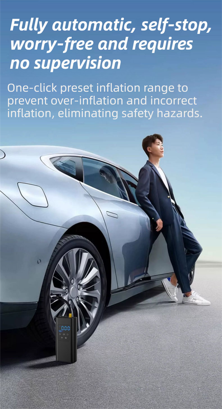 Wireless Rechargeable Tire Inflator with 4 Inflation Modes & 5 Inflatable Parts - Real-Time LCD Precision V888-ELOSUNG45428