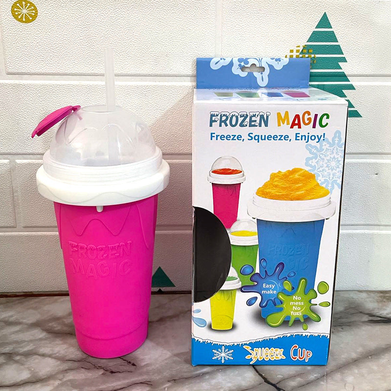 Pink Instant DIY Slushie Squeeze Maker Cup - Food-Grade Silicone Double-Layer Cooling Smoothie Cup with V888-ELOSUNG45432