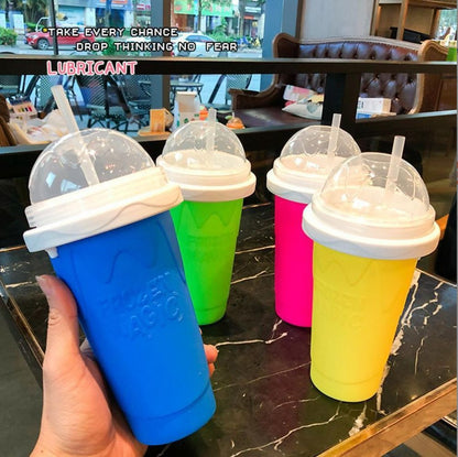 Pink Instant DIY Slushie Squeeze Maker Cup - Food-Grade Silicone Double-Layer Cooling Smoothie Cup with V888-ELOSUNG45432