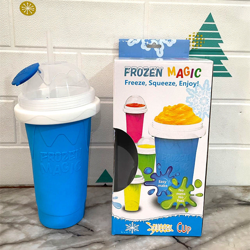 Blue Instant DIY Slushie Squeeze Maker Cup - Food-Grade Silicone Double-Layer Cooling Smoothie Cup with V888-ELOSUNG45433