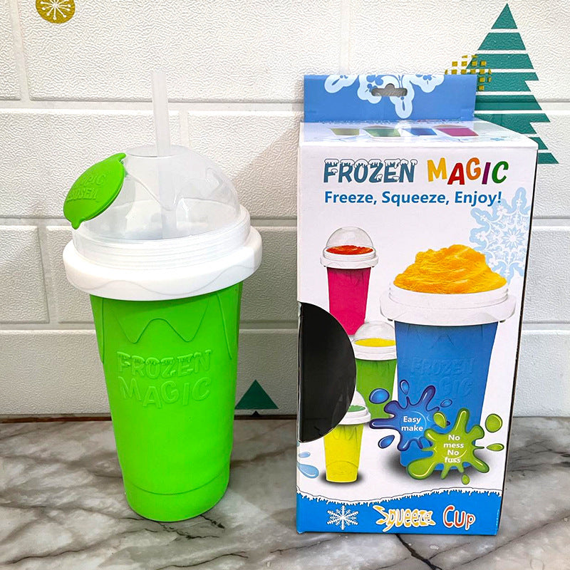 Green Instant DIY Slushie Squeeze Maker Cup - Food-Grade Silicone Double-Layer Cooling Smoothie Cup with V888-ELOSUNG45434