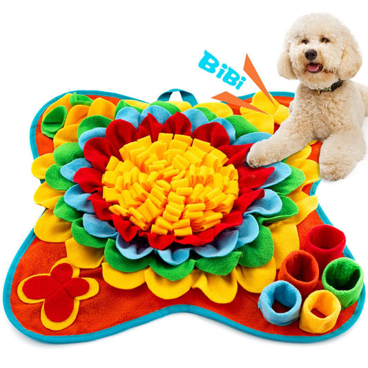 Red 50x50CM Soft Dog Sniffing Mat with Colorful Floral & Bone - Pet Stress Relief & Slow Feeding Mat & V888-ELOSUNG45436