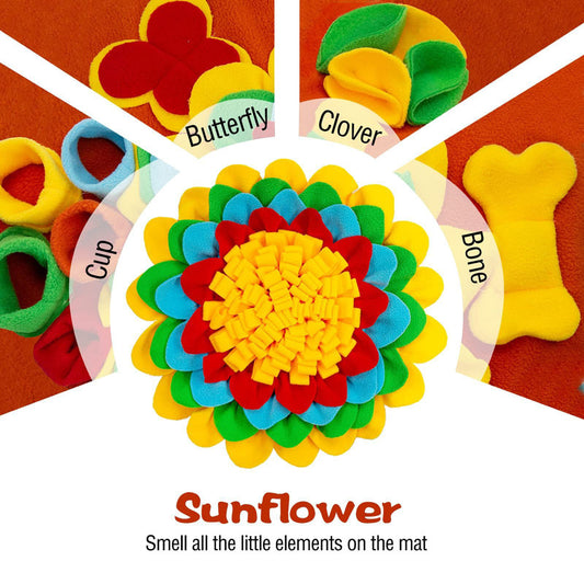 Red 50x50CM Soft Dog Sniffing Mat with Colorful Floral & Bone - Pet Stress Relief & Slow Feeding Mat & V888-ELOSUNG45436
