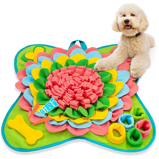 Yellow-Green 50x50CM Soft Dog Sniffing Mat with Colorful Floral & Bone - Pet Stress Relief & Slow Feeding Mat V888-ELOSUNG45437