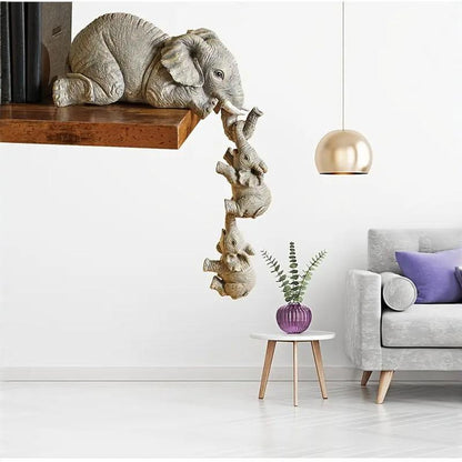 3-Piece Cute Mother Child Elephant Figurine Set - Stackable Resin Home Office Decor for Longevity Luck V888-ELOSUNG45470
