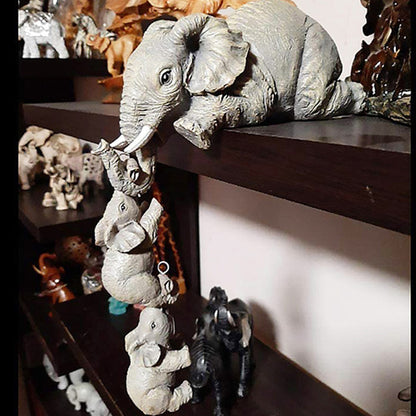 3-Piece Cute Mother Child Elephant Figurine Set - Stackable Resin Home Office Decor for Longevity Luck V888-ELOSUNG45470