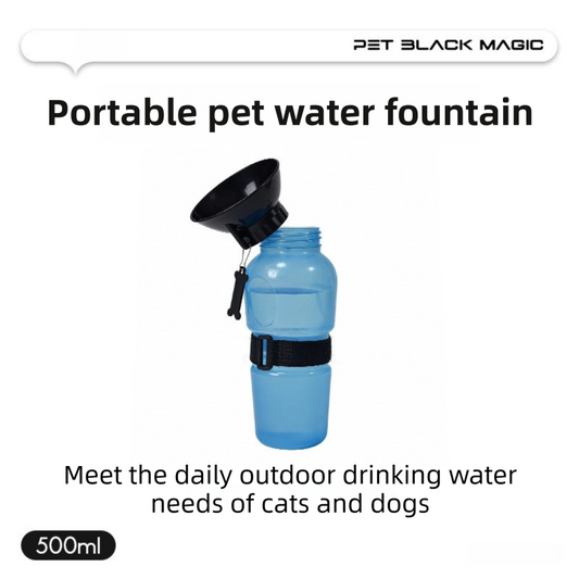 Blue 500ML Portable Pet Dog Water Bottle with 10cm Wide Bowl - Leakproof Travel Drinker for Outdoor Walking V888-ELOSUNG45471
