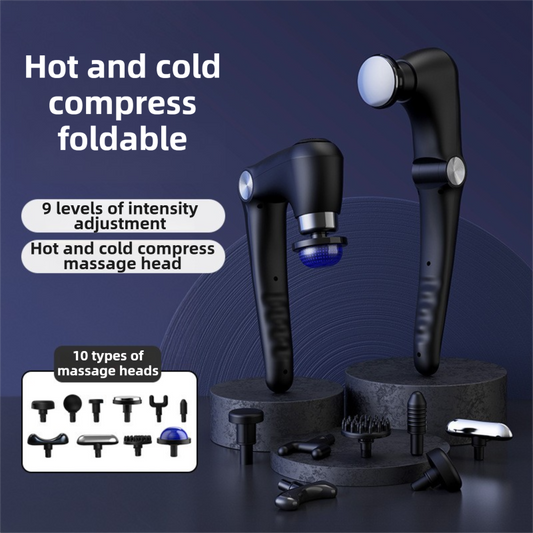 Black-Sliver Foldable Percussion Massage Gun with Hot Cold Compress & 10 Heads - 9 Speed Levels and High V888-ELOSUNG45490