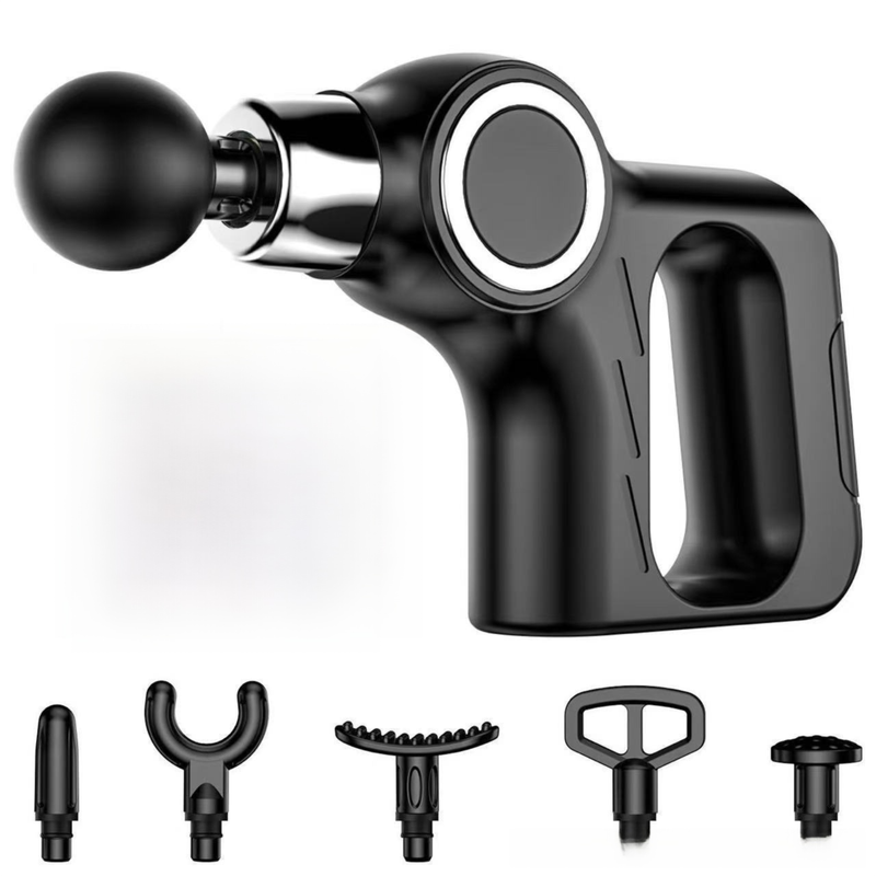 Black Portable Mini Triangle Massage Gun with 6 Heads & 6 Speed Setting - High Frequency Muscle Stimulator V888-ELOSUNG45491