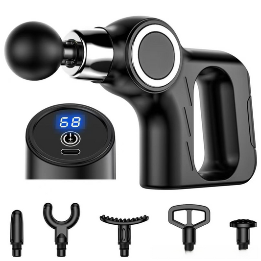 Black Portable Mini Triangle Massage Gun with 6 Heads & 6 Speed Setting - High Frequency Muscle Stimulator V888-ELOSUNG45492