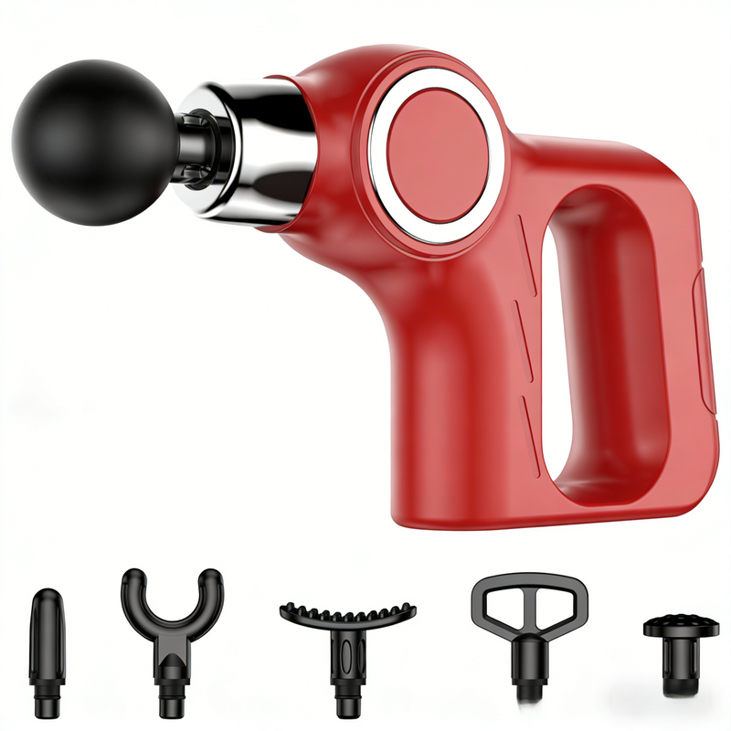 Red Portable Mini Triangle Massage Gun with 6 Heads & 6 Speed Setting - High Frequency Muscle Stimulator for V888-ELOSUNG45493