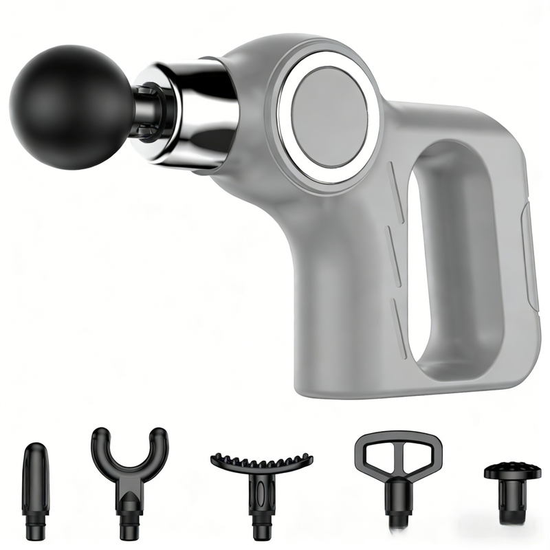 Grey Portable Mini Triangle Massage Gun with 6 Heads & 6 Speed Setting - High Frequency Muscle Stimulator for V888-ELOSUNG45496