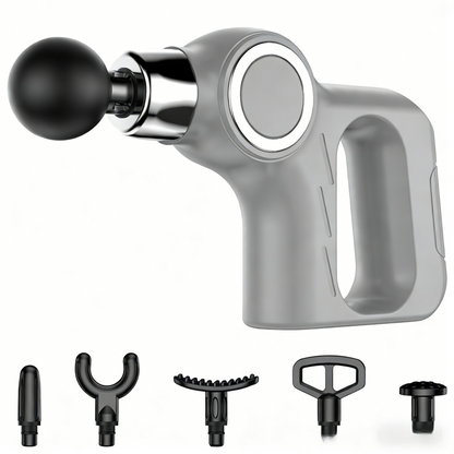 Grey Portable Mini Triangle Massage Gun with 6 Heads & 6 Speed Setting - High Frequency Muscle Stimulator for V888-ELOSUNG45496