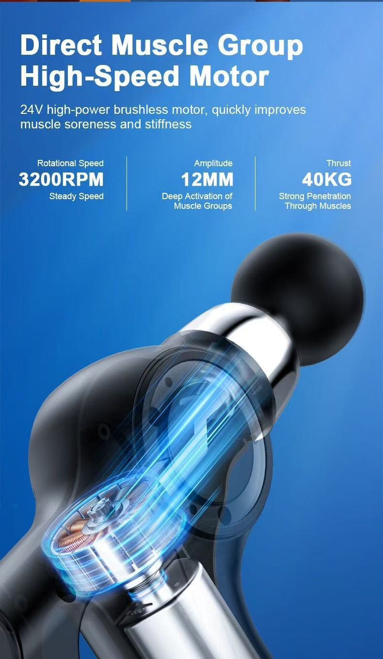 Grey Portable Mini Triangle Massage Gun with 6 Heads & 6 Speed Setting - High Frequency Muscle Stimulator for V888-ELOSUNG45496