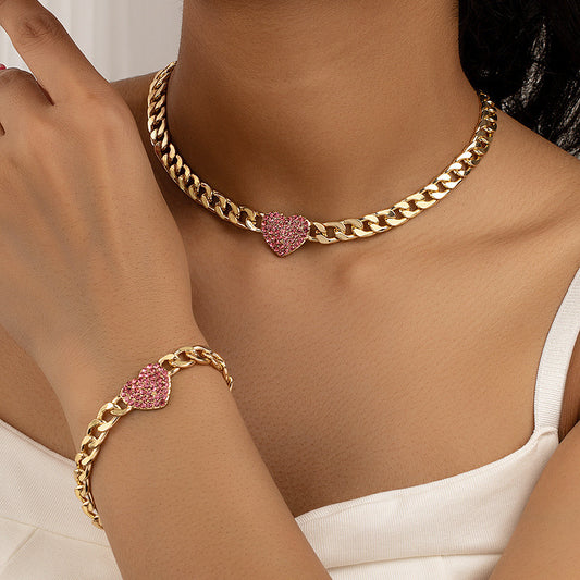 Style 4 Trendy Gold-Plated Heart Necklace & Bracelet Set - Tarnish Free Alloy Cuban Link Jewelry for V888-ELOSUNG45502