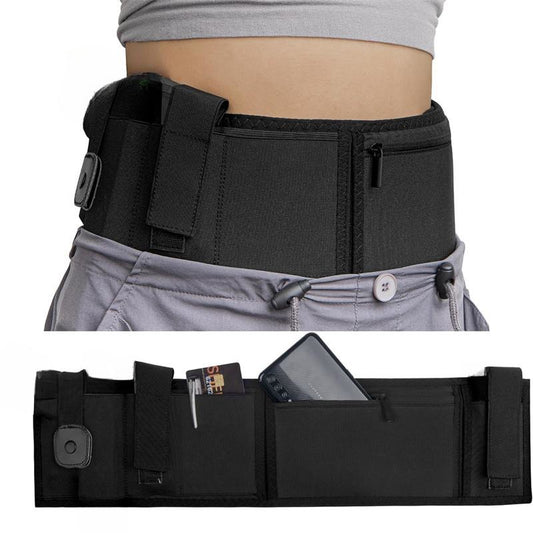 Black Multi-Functional Concealed Tactical Belly Band with Muti-Pouch and Holster - 50 inch Breathable Carry V888-ELOSUNG45514